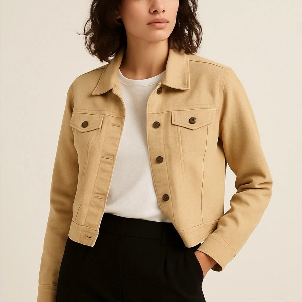 Tan Jean Jacket with Classic Design and Tailored Fit